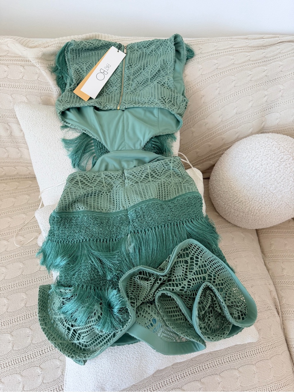 PATBO Samba Fringe Cut Out Mini Dress in Light Green. NWT. Size small 4/36 - Picture 10 of 10